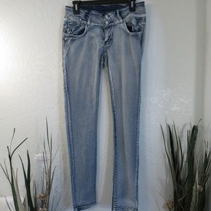 Bour Jeans Junior Sz 11 Stretch Skinny Rhinestones Bling Faded Pockets